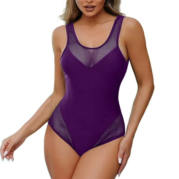 Yajing Slim Strap Bikini Swimsuit Gathering Solid Color Swimsuit Beach Swimsuit Purple Xxl Tummy Control Swimsuits for Women