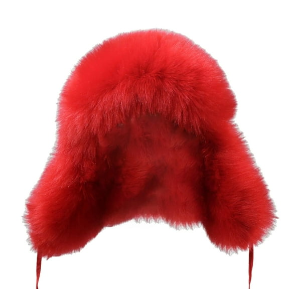 Yajing Snow Hats for Women One Size Red Faux Snow Trapper Hat with Ear for Skiing Head Circumference