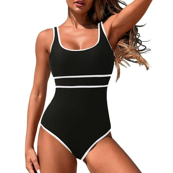 Yajing Trendy Swimsuit for Women Deep V Neck Patchwork Monokini Comfy Breathable Bathing Suits White Xl Tummy Control Swimsuits for Women