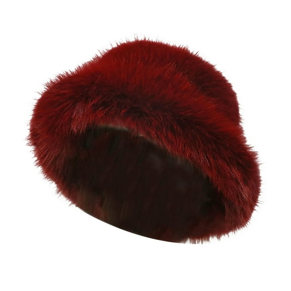 Yajing Winter Hats for Women Red One Size Hat Women's Winter Warm Furry Basin Hat Colorful Personality Ear Large Wide Brimmed Fisherman's Hat