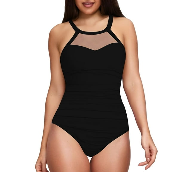 Yajing Women Tummy Swimsuit High Neck Bathing Suit Black L Tummy Control Swimsuits for Women