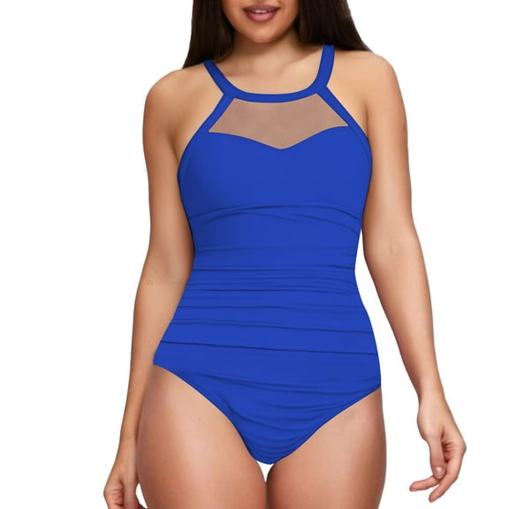 Yajing Women Tummy Swimsuit High Neck Bathing Suit Blue Xl Tummy Control Swimsuits for Women