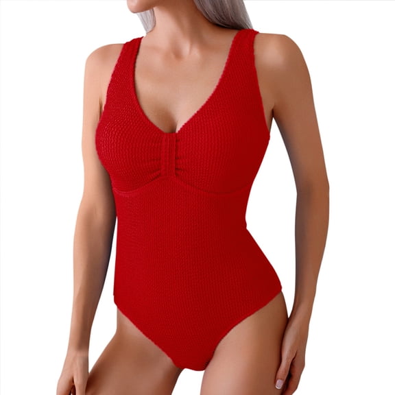 Yajing Women's Solid Color Backless Swimsuit with Wide Straps Comfortable Swimsuit Tube Top Bikini Red L Tummy Control Swimsuits for Women