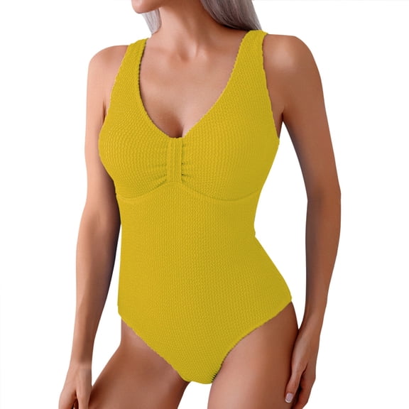 Yajing Women's Solid Color Backless Swimsuit with Wide Straps Comfortable Swimsuit Tube Top Bikini Yellow Xxl Tummy Control Swimsuits for Women