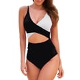 thumbnail image 1 of Yajing Women with Pad Without Support Cutout High Waist Color Strap Bikini Black Xxl Tummy Control Swimsuits for Women, 1 of 9