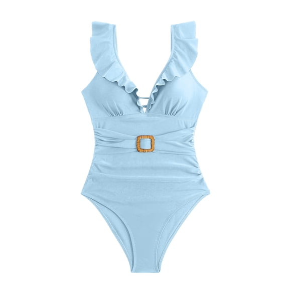 Yajing Womens Holidays Summer V Neck Solid Casual Swimsuit Bikini Blue S Tummy Control Swimsuits for Women