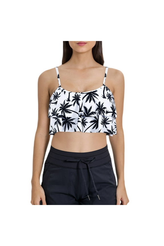 Womens Plus Size Swimwear Ruffled Bikini Top Swim Top Falbala Swimsuit Top For Women Bathing Suit Top White Xxl