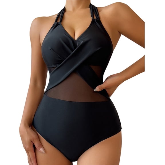 Yajing Womens Swimsuits Tummy Crisscross V Neck Bathing Suits Adjustable Straps Swimwear Black Xl Tummy Control Swimsuits for Women