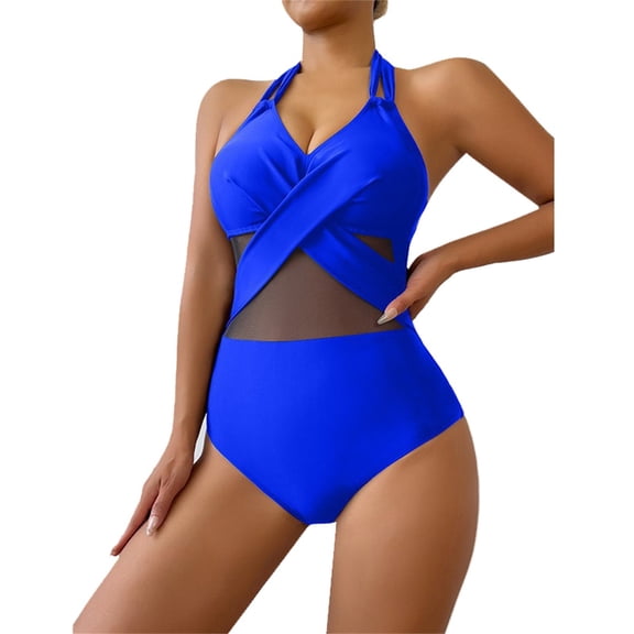 Yajing Womens Swimsuits Tummy Crisscross V Neck Bathing Suits Adjustable Straps Swimwear Blue M Tummy Control Swimsuits for Women