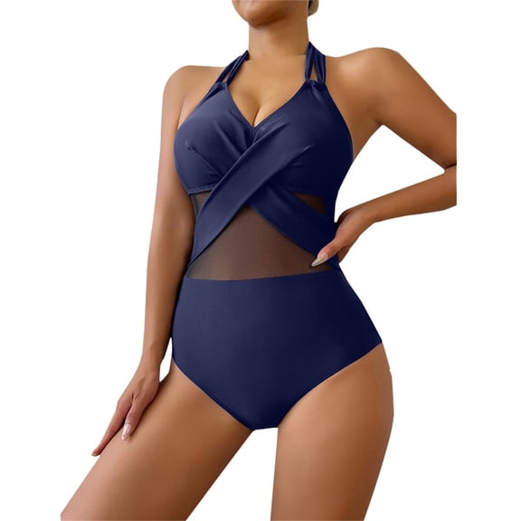 Yajing Womens Swimsuits Tummy Crisscross V Neck Bathing Suits Adjustable Straps Swimwear Blue M Tummy Control Swimsuits for Women