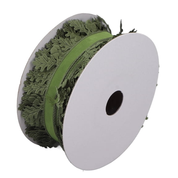 Yajisi 1.6In Width Leaf Shaped Decorative Ribbon, Green Polyester Gift Wrap Ribbon for DIY Crafts, Wedding Decor, 65.6ft / 20m Length