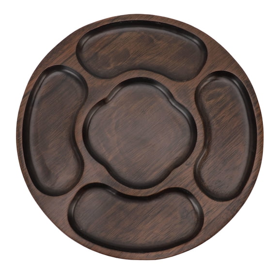 Yajisi 10.2in Divided Wooden Serving Tray, Ebony Petal-Shaped Platter for Appetizers & Snacks, Style 2