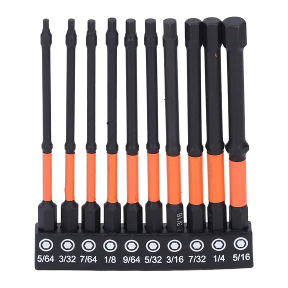 Yajisi 10Piece SAE Hex Bit Set, 100mm Length, 1/4 Shank, S2 Steel, Magnetic, Includes Storage Rack
