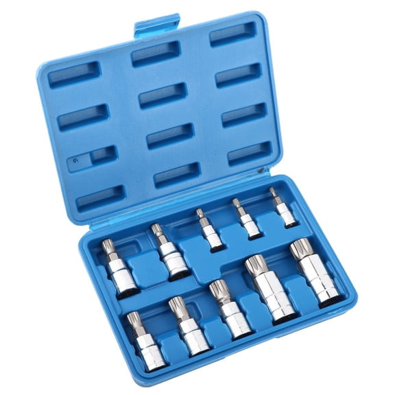 Yajisi 10-Piece Spline Bit Socket Set, 12 Point Triple Square, 1/4" 3/8" 1/2" Drive, CR-V Steel Metric Mechanics Repair Tool Kit with Blue Storage Case