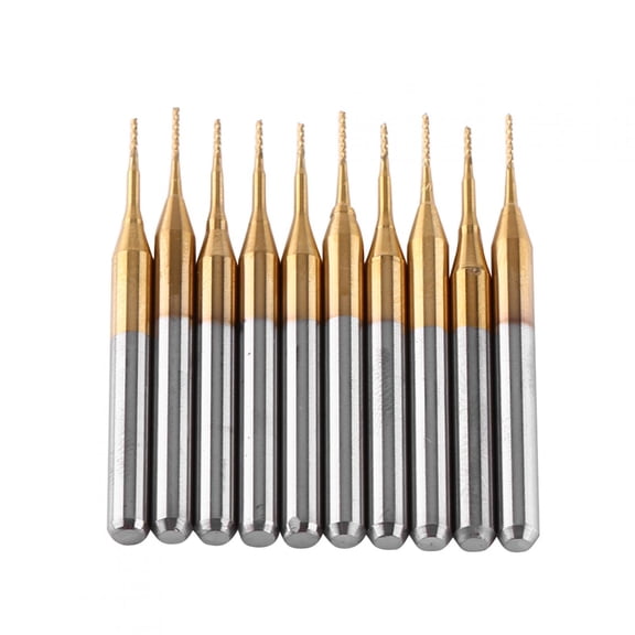 Yajisi 10-Piece Titanium Coated Tungsten Carbide End Mill Engraving Bits Milling Cutter Set, 1/8 Inch (3.175mm) Shank, 0.02 Inch (0.6mm) Cutting Edge for PCB Woodworking Machinery