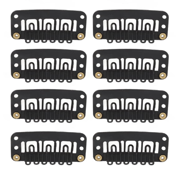 Yajisi 100Pcs 6 Teeth Hair Extension Clips Stainless Steel Wig Clips U Shape Snap Clips for Hairpiece DIY, 3.2 Inches / 8.1 cm Black