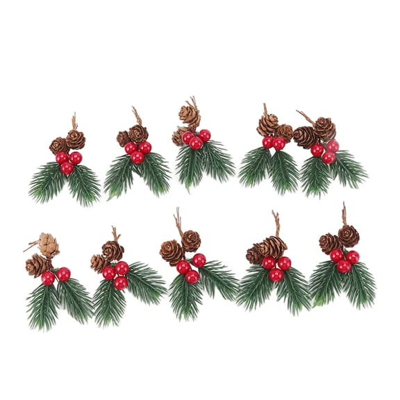 Yajisi 10Pcs Christmas Picks Pinecone Red Berry Pin Needle Artificial Delicate Christmas Decorations, Multi-color, 10 Count [cite: 12]