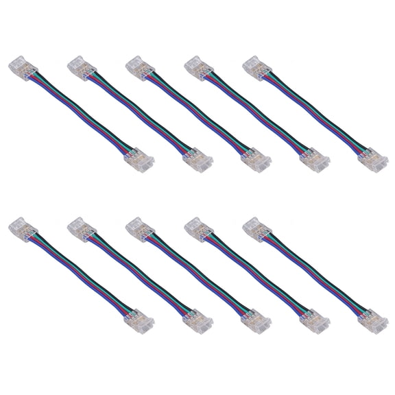 Yajisi 10pcs 4Pin 10mm LED Strip Light Connector Kit, Solderless Double Ended Extension Cable Adapter for SMD COB RGB Ribbon, Quick Connection Indoor Decor Accessory (0.39 inches / 10 mm)