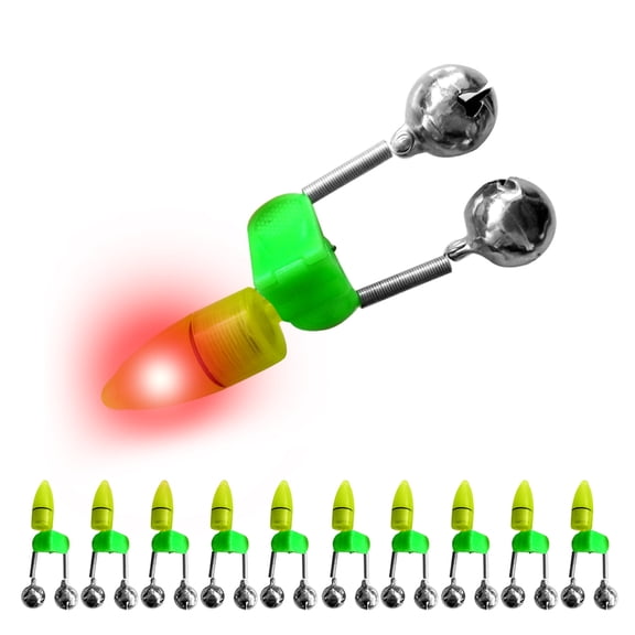 Yajisi 10pcs LED Night Fishing Rod Bite Bait Alarm Light with Twin Bells Indicator, Red