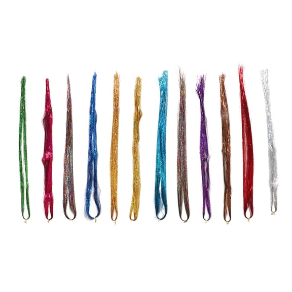 Yajisi 12 Colors Hair Tinsel Strand Glittering Shiny Sparkling Heat Resistant Synthetic Hair Extensions with Crochet Hook Tool