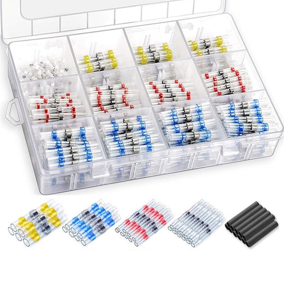 Yajisi 1200pcs Solder Seal Wire Connectors Kit Heat Shrink Butt Connectors Waterproof Insulated Electrical Butt Splice for Marine Automobile Motorcycle Electronics