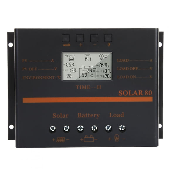 Yajisi 12V 24V Auto 80A PWM Solar Charge Controller Solar Panel Charge Regulator with LCD Display, Dual USB 5V Charging, Battery Undervoltage Protection, Renewable Energy Controller Solar80