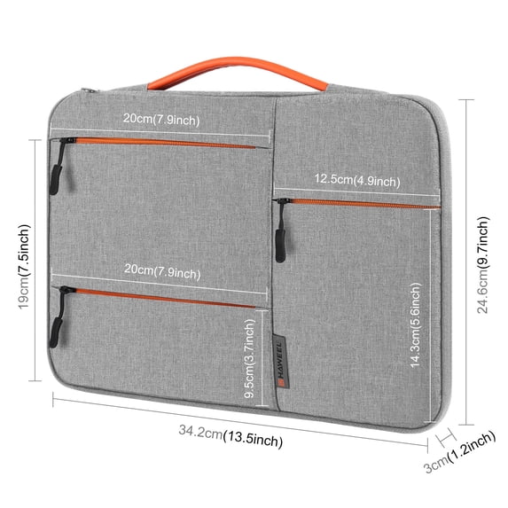 Yajisi 13 Inch Laptop Sleeve Case 4-Layer Waterproof Notebook Bag with Handle for MacBook Air Pro Surface Dell XPS, Gray