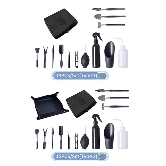 Yajisi 14-Piece Garden Planting Tool Set for Succulents & Bonsai Care, Miniature Transplanting Hand Tools Kit with Storage Bag, Black (8.66 x 7.08 x 3.14 Inches / 22 x 18 x 8 cm)