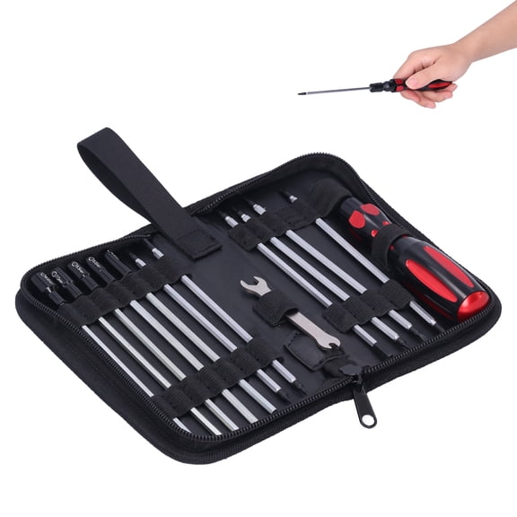 Yajisi 14-Piece RC Tool Bag Screw Driver Wrench Tool Set Complete Repair Kit for RC Model Cars Ships Helicopters Drones 5.6 inches / 14.3 cm Handle Length High Quality Steel Storage Bag Included