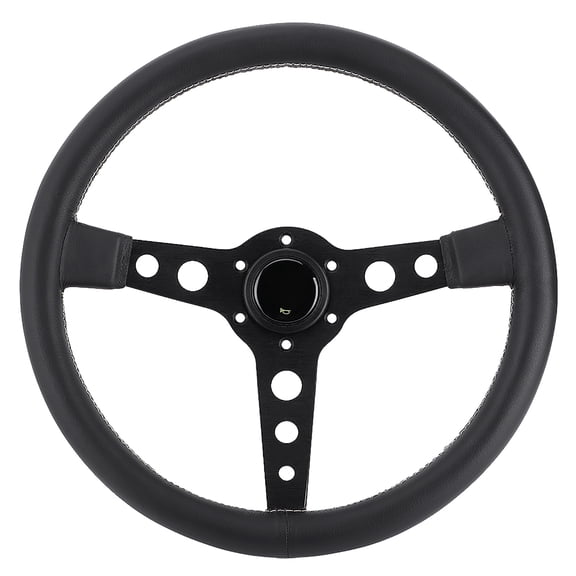 Yajisi 14 inches / 35.5 cm Universal 6-Bolt Black Leather Racing Steering Wheel with Gray Stitching Aluminum Alloy Frame and Horn Button for Car Modification