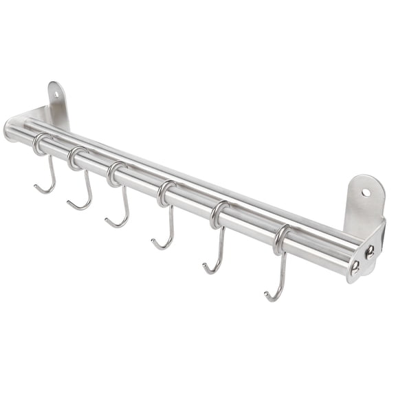 Yajisi 15.7 Inch / 40 cm Dual Rod Wall Mounted Cooking Utensil Bar 304 Stainless Steel Pot Lid Rack and Kitchen Organizer with Hooks for Utensils