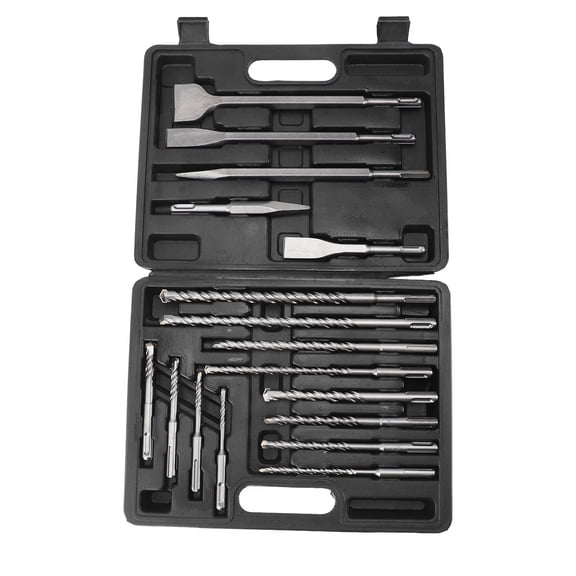Yajisi 17Pcs Hammer Drill Chisel Bit Set, SDS Plus Rotary Hammer Concrete Drill Bits and Flat/Point Chisels Kit with Storage Box (12.2 x 9.8 in / 31 x 25 cm)