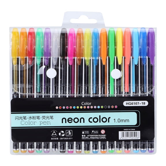 Yajisi 18-Count Gel Ink Pens, 1.0mm Bullet Tip, Coloured Fluorescence Nite Writer Pen for Drawing, Art Marker, Marking and Highlighting, Assorted Colors (6.69 inches / 17 cm)