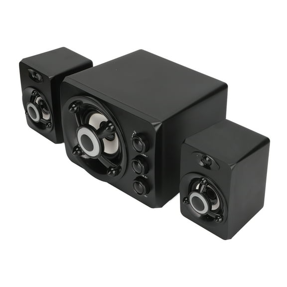 Yajisi 2.1 Channel Wired Computer Speakers with RGB LED Light, Subwoofer Multimedia Audio System for PC Laptop, New Black (10.24 inches / 26 cm)