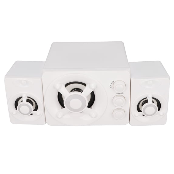 Yajisi 2.1 Channel Wired Computer Speakers with RGB LED Light, Subwoofer Multimedia Audio System for PC Laptop, New White (10.24 inches / 26 cm)