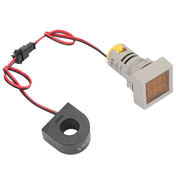 Yajisi 2 in 1 LED Indicator Light Mini Digital Display Ammeter and Voltmeter Square Signal Lamp Yellow AC 50-500V 0-100A for Industrial Power Current Testing High Accuracy Compact Size Easy Install