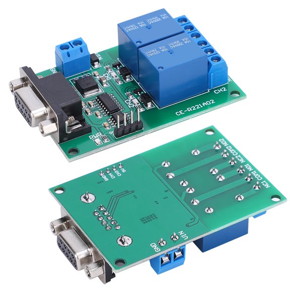 Yajisi 2 Channel Serial Port Relay Module RS232 UART Protocol DB9 Interface Remote Control Switch Board TB351, Low-Level Output 10A, Dimensions 4.72 inches / 12 cm[cite: 1]