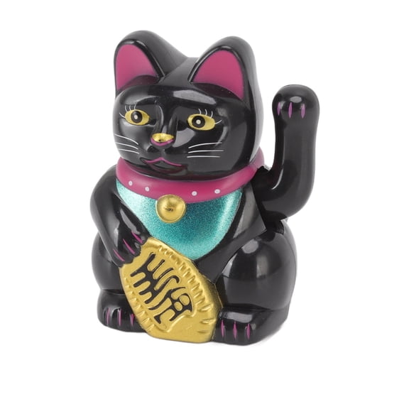 Yajisi 2 Inch Chinese Lucky Cat Fortune Decoration Waving Arm Solar Powered Figurine for Home Office Car Desk Ornament, Black, Sit Up Straight