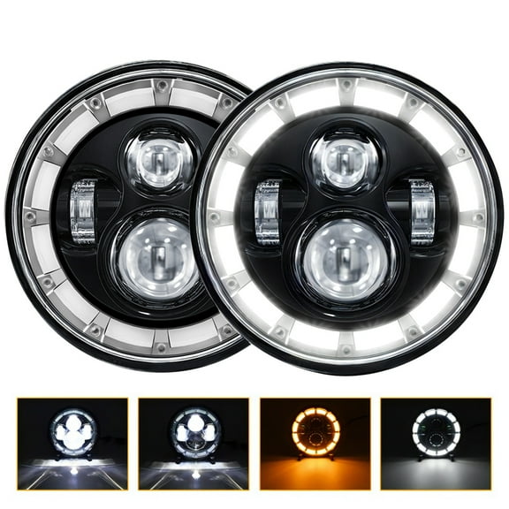 Yajisi 2 PCS 7 Inch Round LED Headlights Waterproof High Low Beam DRL Turn Signal Replacement Assembly for Off-Road Vehicles Cars Motorcycles (7.48 inches / 19 cm), Black