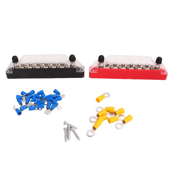 Yajisi 2 Pcs 14 Post Power Distribution Block Bus Bar Set 2xM6 Post 12xM4 Screw Battery Terminal Box With 32 Terminals (7.48 inches / 19 cm)