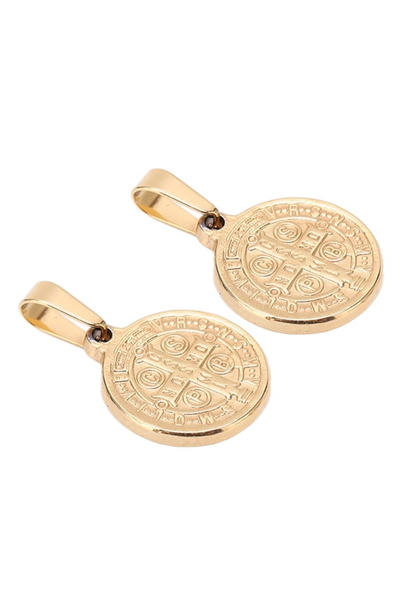 2 Pieces Saint Benedict Pendant Elegant Stainless Steel Double Sided Cross Relief Decoration Religious Jewelry Accessory for Everyday Wear and Gift Giving