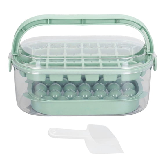 Yajisi 2‑Tray Ice Cube Set – 54 Mixed Round & Square Cubes, Dual‑Layer Storage Box with Lid, Portable Handles, Food‑Grade PP, Fresh Green