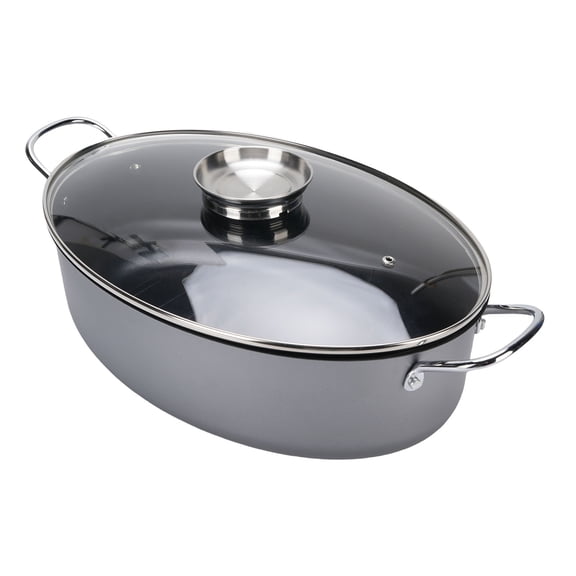 Yajisi 20.47 Inches Carbon Steel Non-Stick Oval Fish Steaming Pot Multi Functional Large Fish Cooker Pot for Home Kitchen Cooking