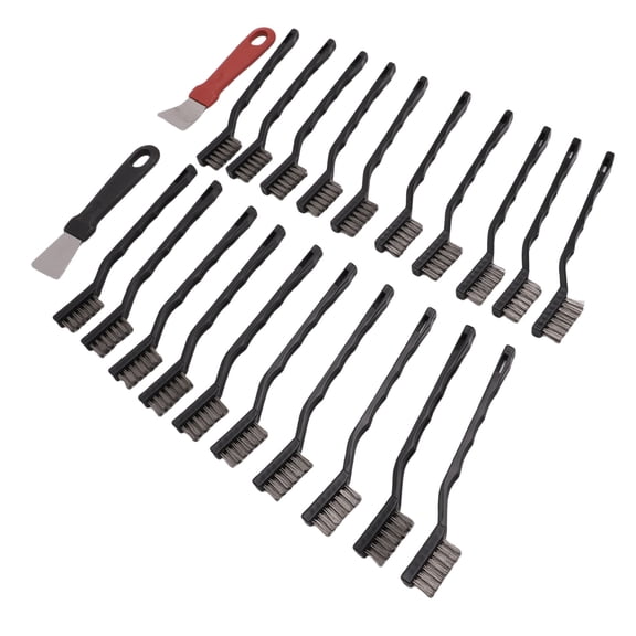 Yajisi 20 Pcs Mini Wire Brush Set with Curved Handles, Heavy Duty Stainless Steel Cleaning Brushes Kit for Welding Slag, Rust, and Paint Scraper Tool, 6.7 x 1.3 x 0.5 inches / 17.0 x 3.2 x 1.2 cm