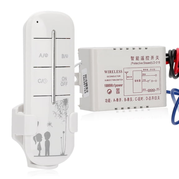 Yajisi 220V 1 Channel Smart Wireless Wall Remote Control Switch, Receiver and Transmitter Kit for Home Lighting, Energy Saving LED Support, 196.85 ft Range, White, 4.72 inches / 12 cm Length