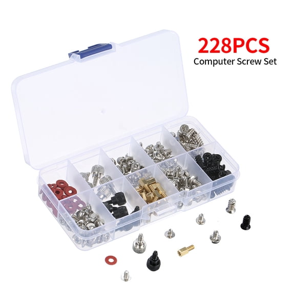 Yajisi 228PCS Basic Computer Screw Kit Complete Desktop Maintenance Assortment with Standoffs Case Motherboard Fan Screws for Hardware Repair, 5.12 x 2.76 x 0.91 Inches / 13 x 7 x 2.3 cm