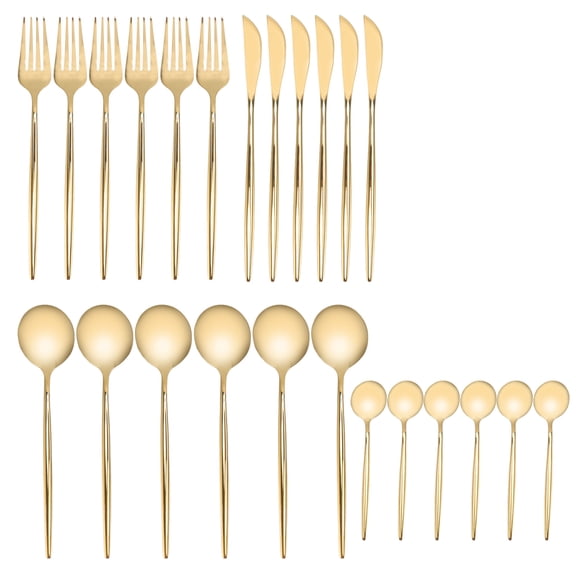 Yajisi 24-Piece Gold Silverware Set Rustproof Stainless Steel Flatware Cutlery Utensils Service for 6 for Home Party Wedding Banquets 9.84 inches / 25 cm Length Pack