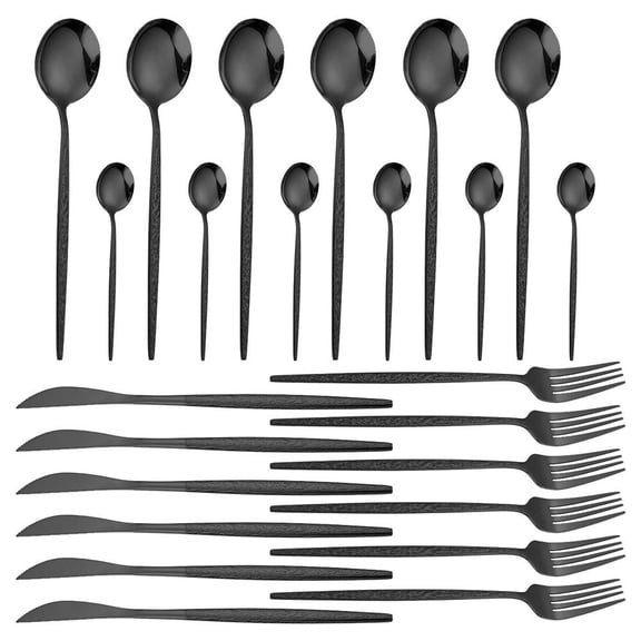 Yajisi 24 Pieces Black Silverware Set for 4, Stainless Steel Flatware Set with Hammered Pattern, Dishwasher Safe Cutlery Set Include Forks Knives Spoons for Home Restaurant