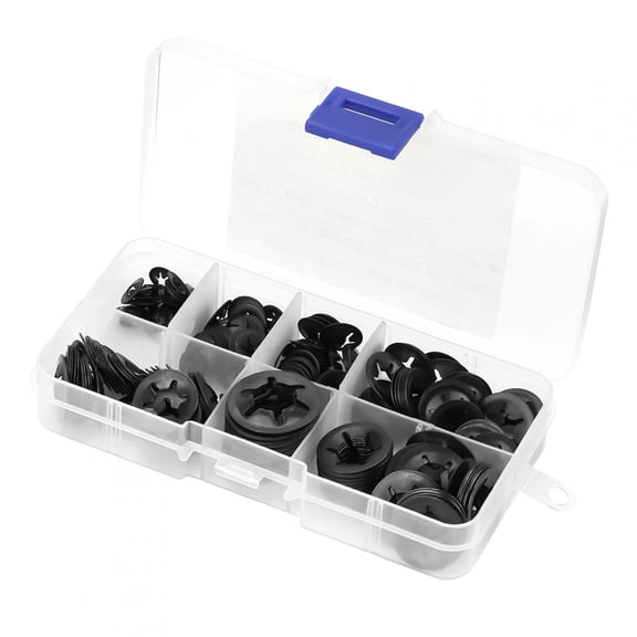Yajisi 260pcs Manganese Steel Push On Washer Retaining Lock Washers Set 3/4/5/6/8/10/12mm Hardware Assortment Kit For Automotive And Home Projects