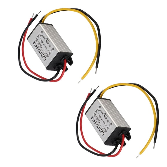 Yajisi 2Pcs 24V to 12V 1A DC Voltage Converter Reducer, IP68 Waterproof Power Regulator Inverter for Car Truck Vehicle Marine Boat Solar System, 12W Heavy Duty Buck Converter (15-36V Input Range)
